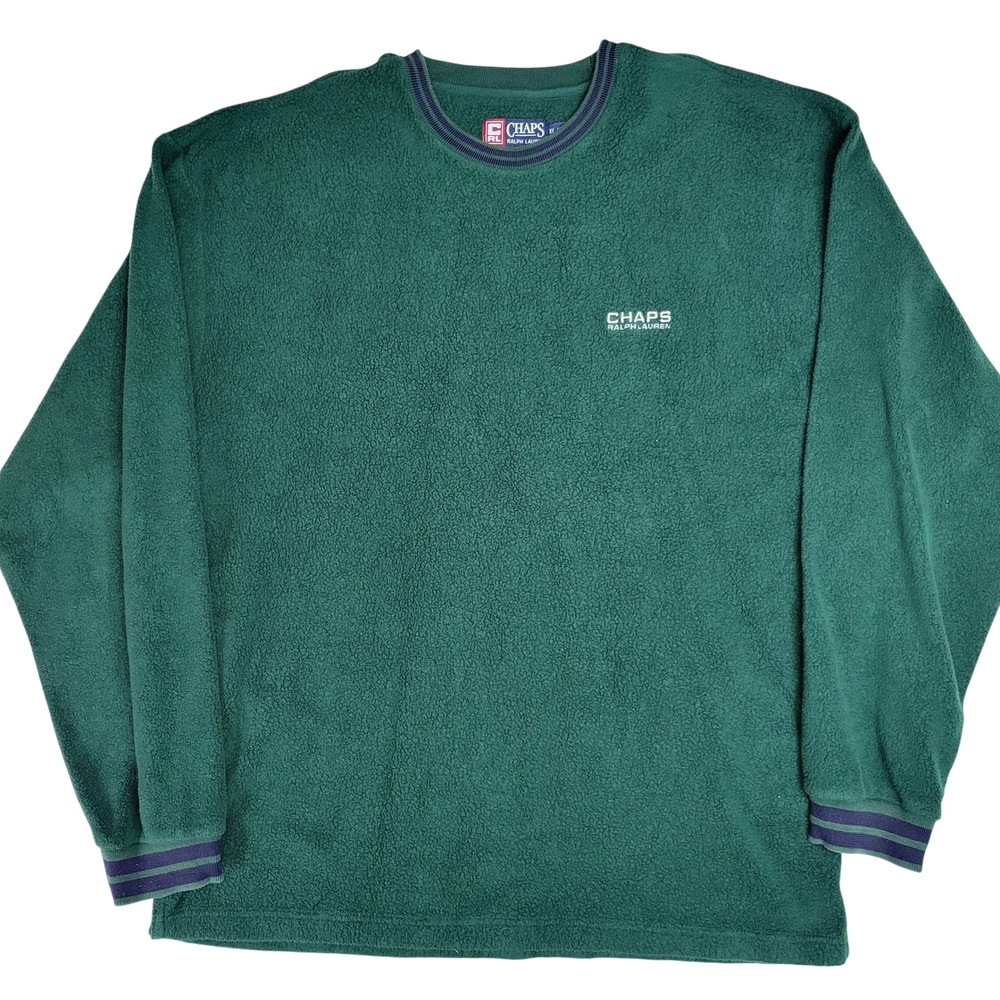 Chaps Ralph Lauren Mens XL Fleece Pullover Sweatshirt‎ Green Vintage Crewneck